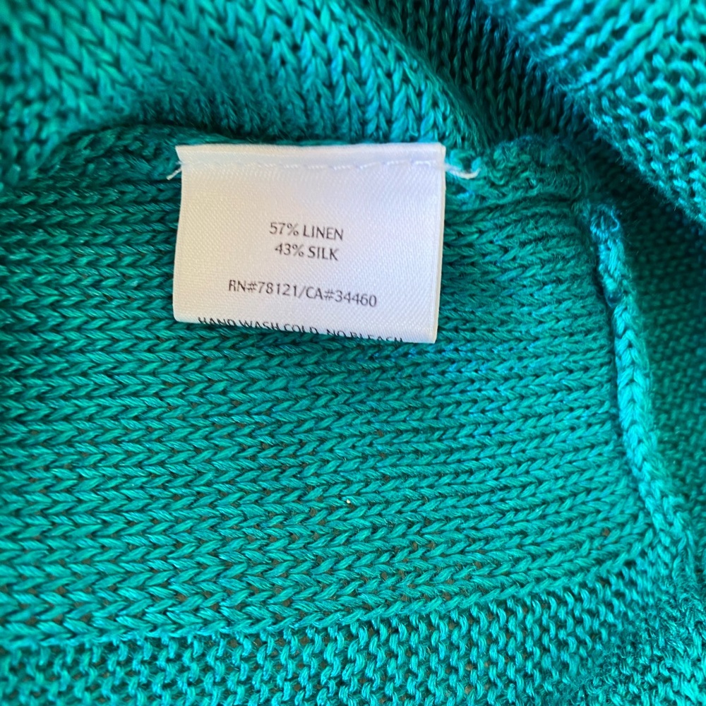 Eileen Fisher Teal Linen Silk Knit Layered Cardigan Women’s XL - Picture 5 of 6